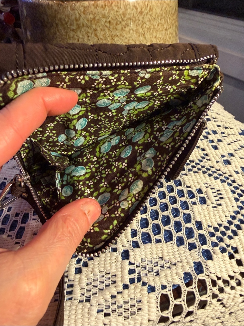 Vera Bradley Brown Quilted Floral Crossbody Wallet - Picture 3 of 12